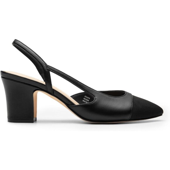 🆕Women Black Faux Leather Closed Round Toe Low Chunky Heel Slingback Pumps Shoe - Picture 2 of 7